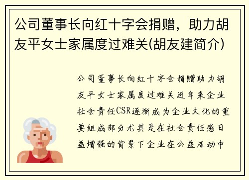 公司董事长向红十字会捐赠，助力胡友平女士家属度过难关(胡友建简介)